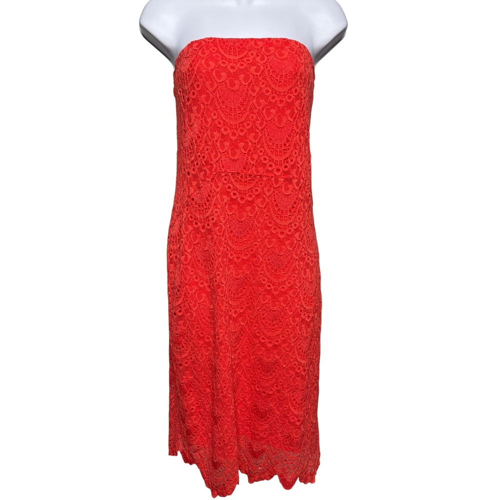 VELVET x GRAHAM & SPENCER Womens Coral Red Lace Strapless Tube Dress Sz L Party